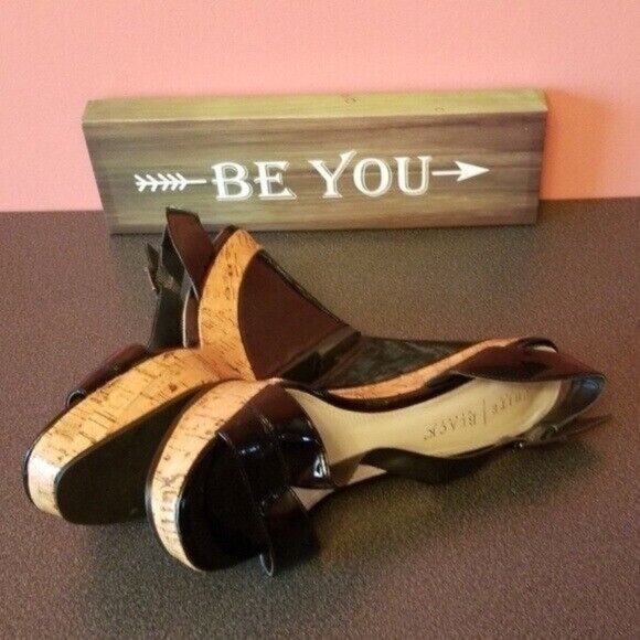 White House Black Market Womens Wedges Size 10 Black Sling Back Open Toe Dressy - Picture 3 of 5